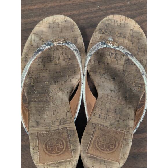Tory Burch Suzy Cork Snake Print Thong Wedge Heel Sandals Women's 9 - Picture 4 of 9